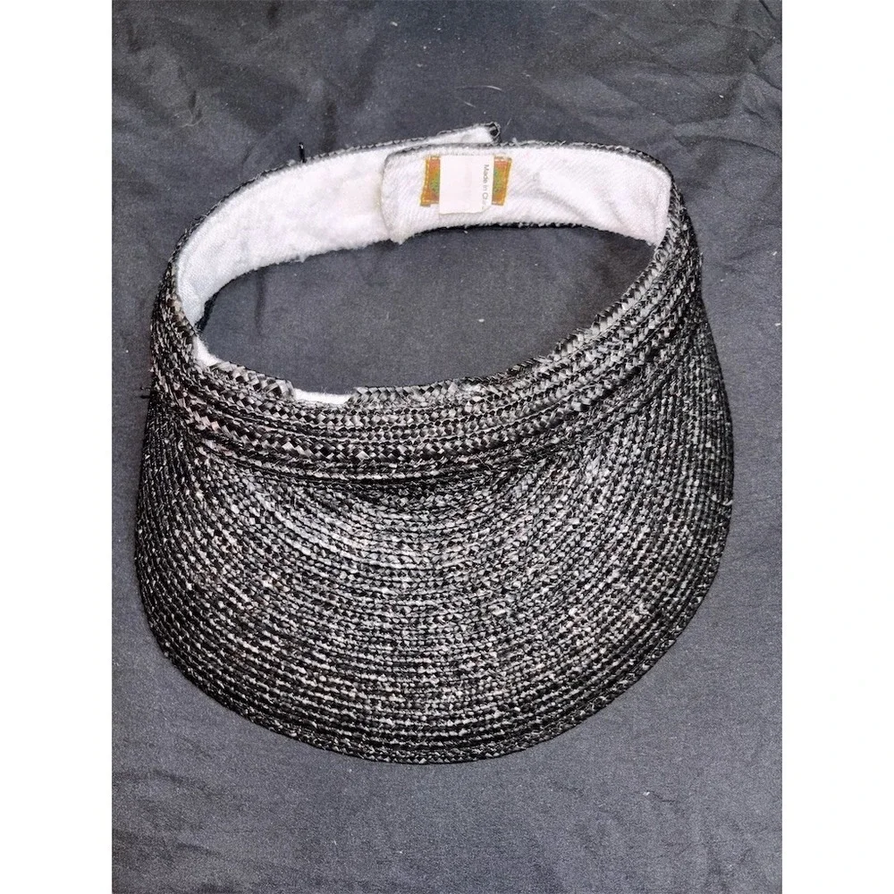 Scala Collezione Sun Visor Hat Womens One Size Black Braided Wide Brim resort